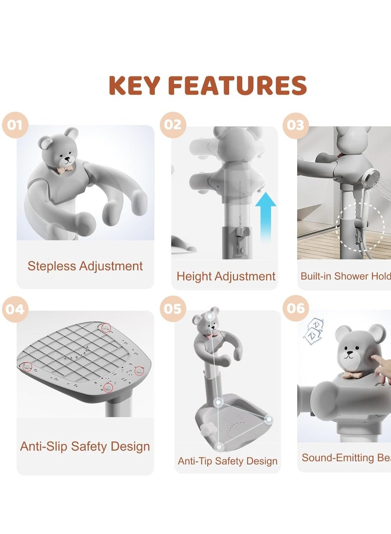 ميكسد كرتون الطفل دش الوقوف، دعم حمام الدب المضاربة، مساعد حمام محمول للأطفال الرضع الصغار - سهلة الاستخدام، معونة حمام الطفل الدائمة لـ 8M-36M - Image 5